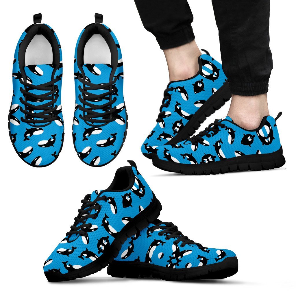 Orca Killer Whale Pattern Print Black Sneaker Shoes For Men Women-grizzshop
