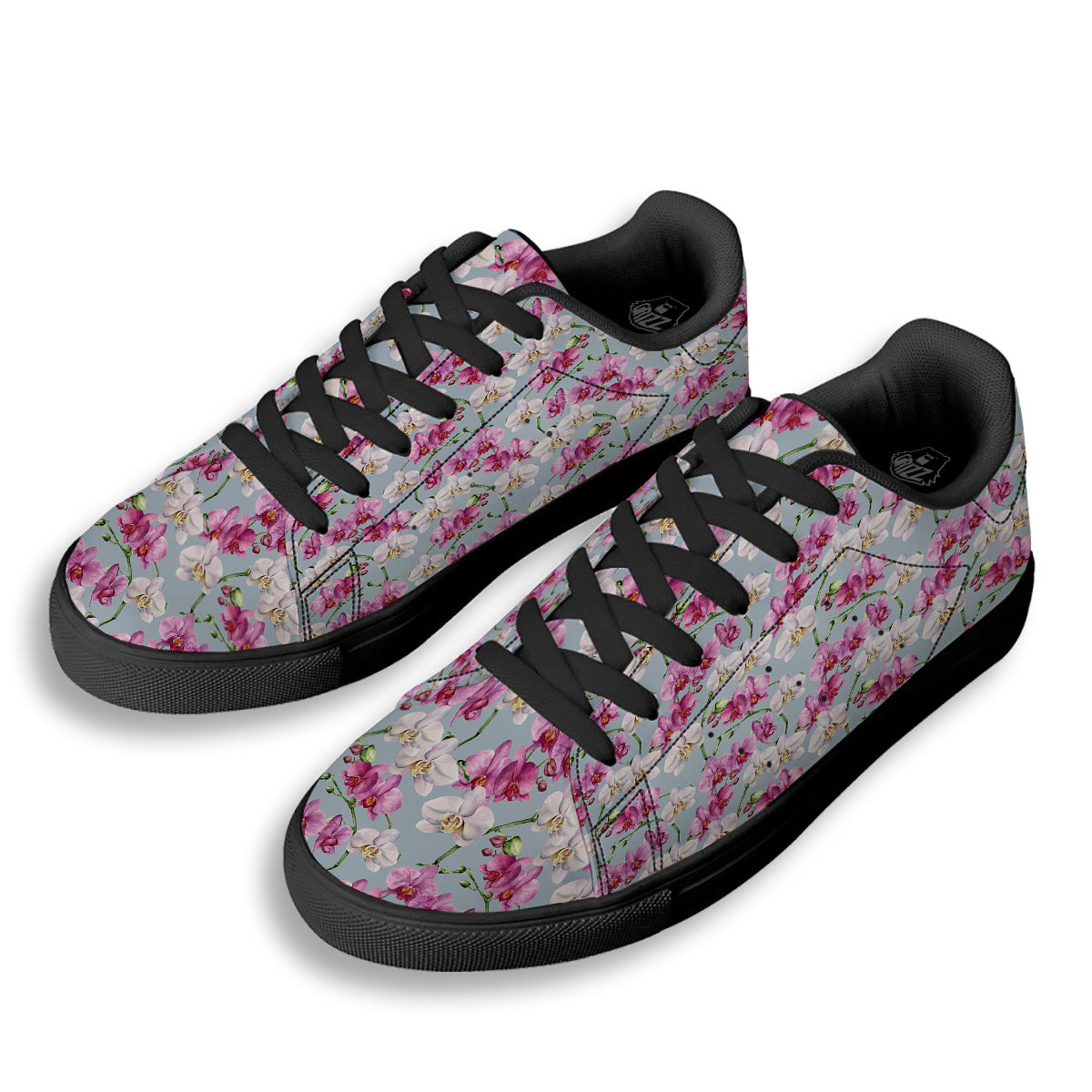 Orchid Cute Print Black Low Top Sneakers-grizzshop