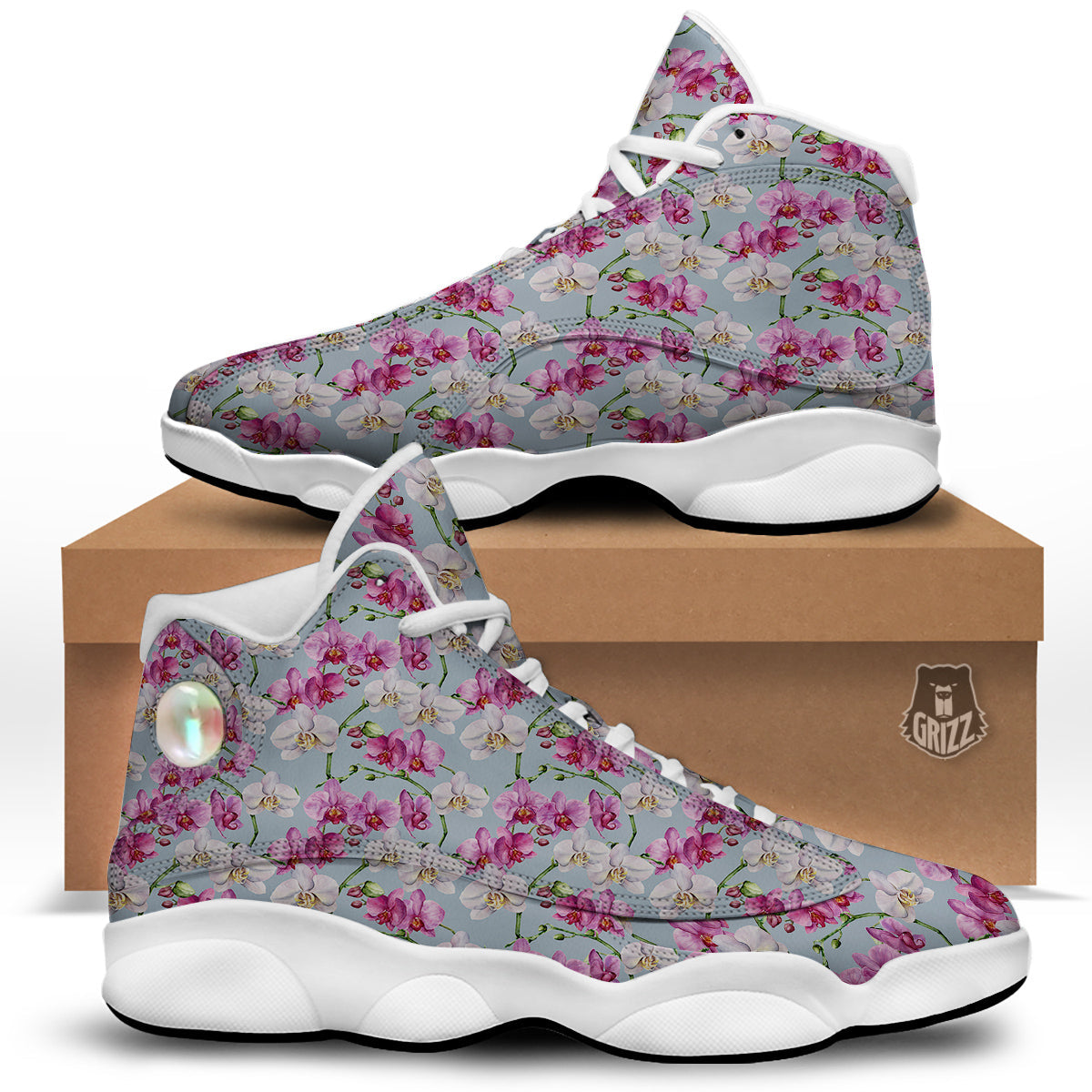 Orchid Cute Print White Basketball Shoes-grizzshop