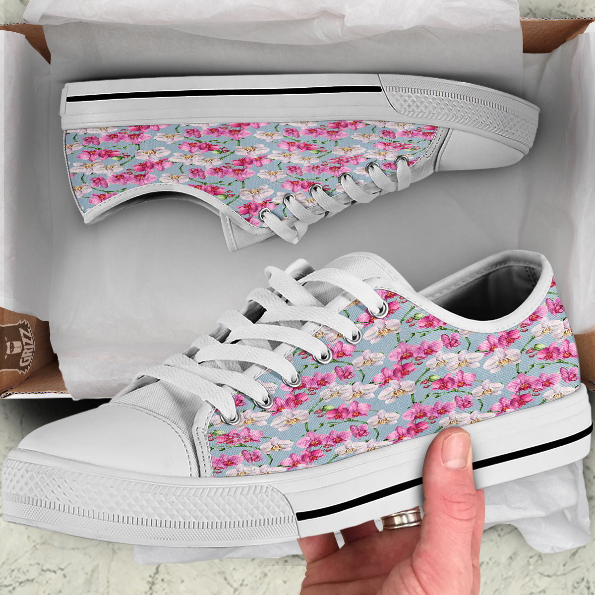 Orchid Cute Print White Low Top Shoes-grizzshop