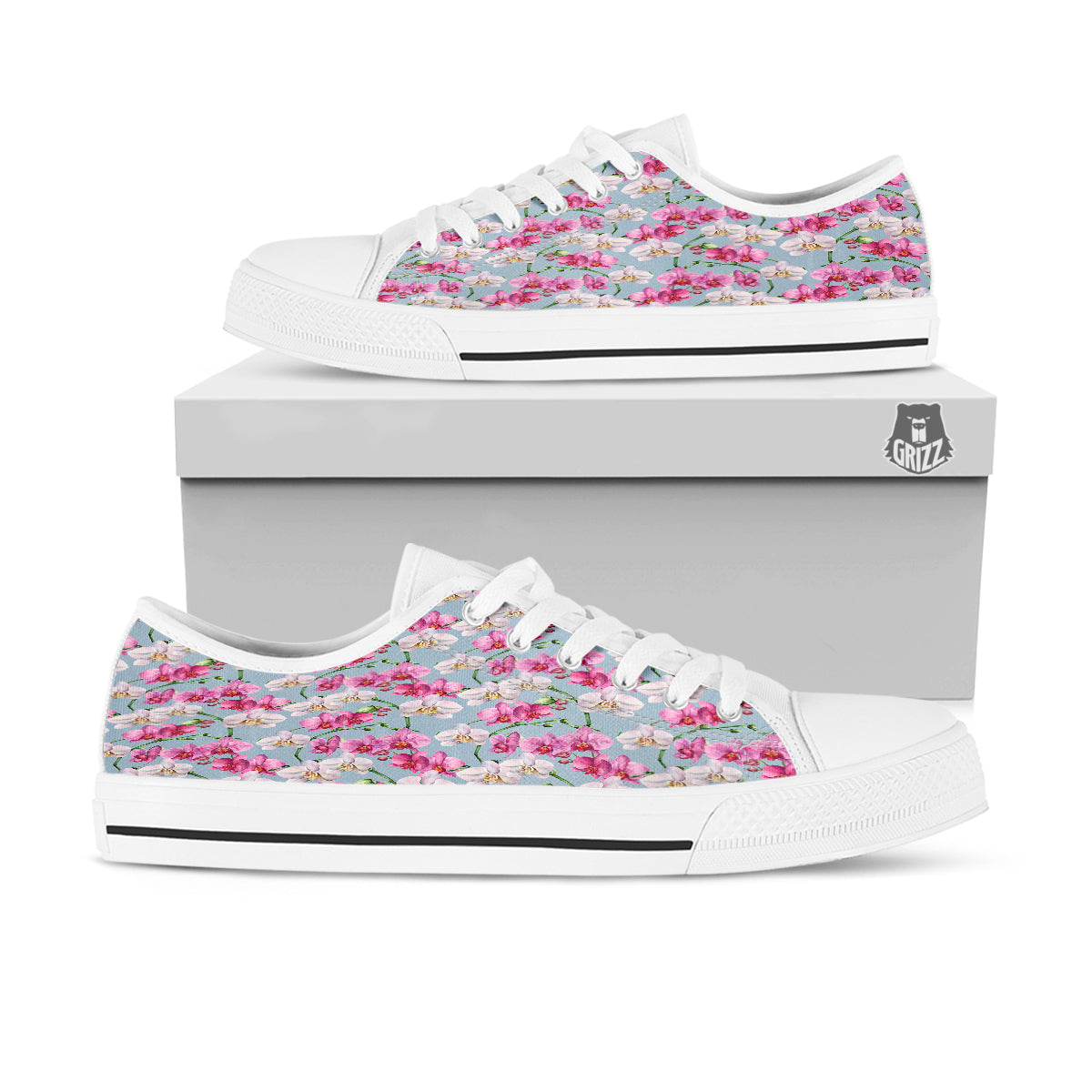 Orchid Cute Print White Low Top Shoes-grizzshop