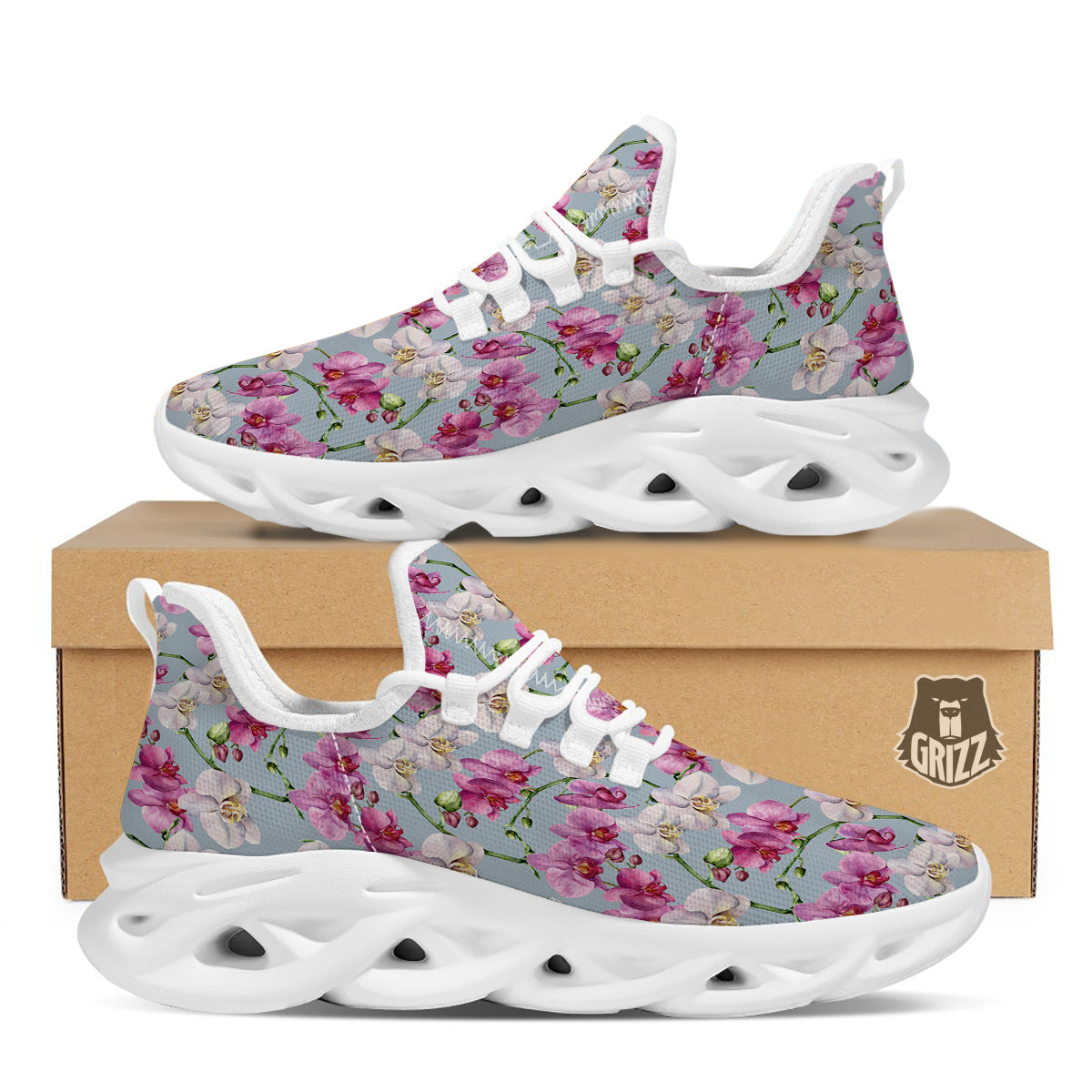 Orchid Cute Print White Running Shoes-grizzshop