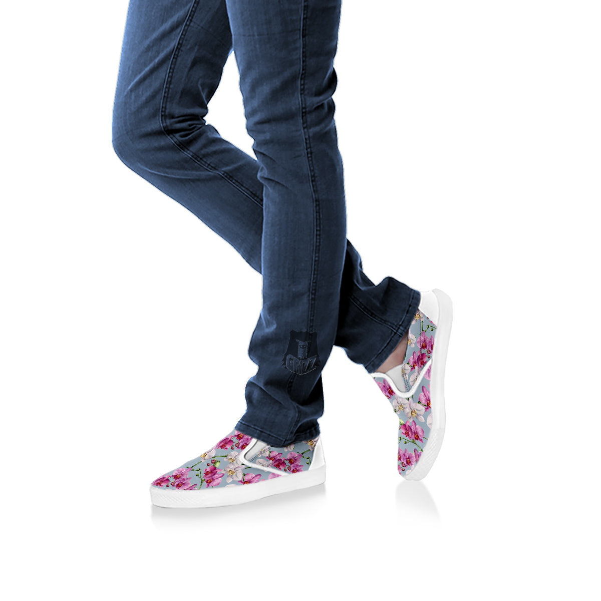 Orchid Cute Print White Slip On Shoes-grizzshop