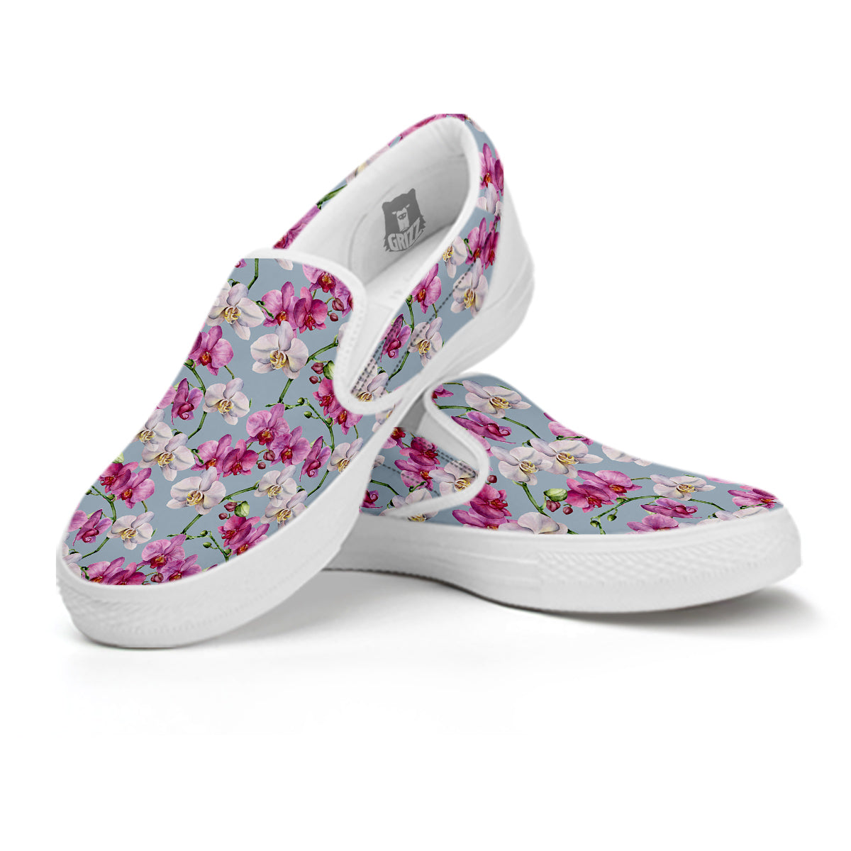 Orchid Cute Print White Slip On Shoes-grizzshop