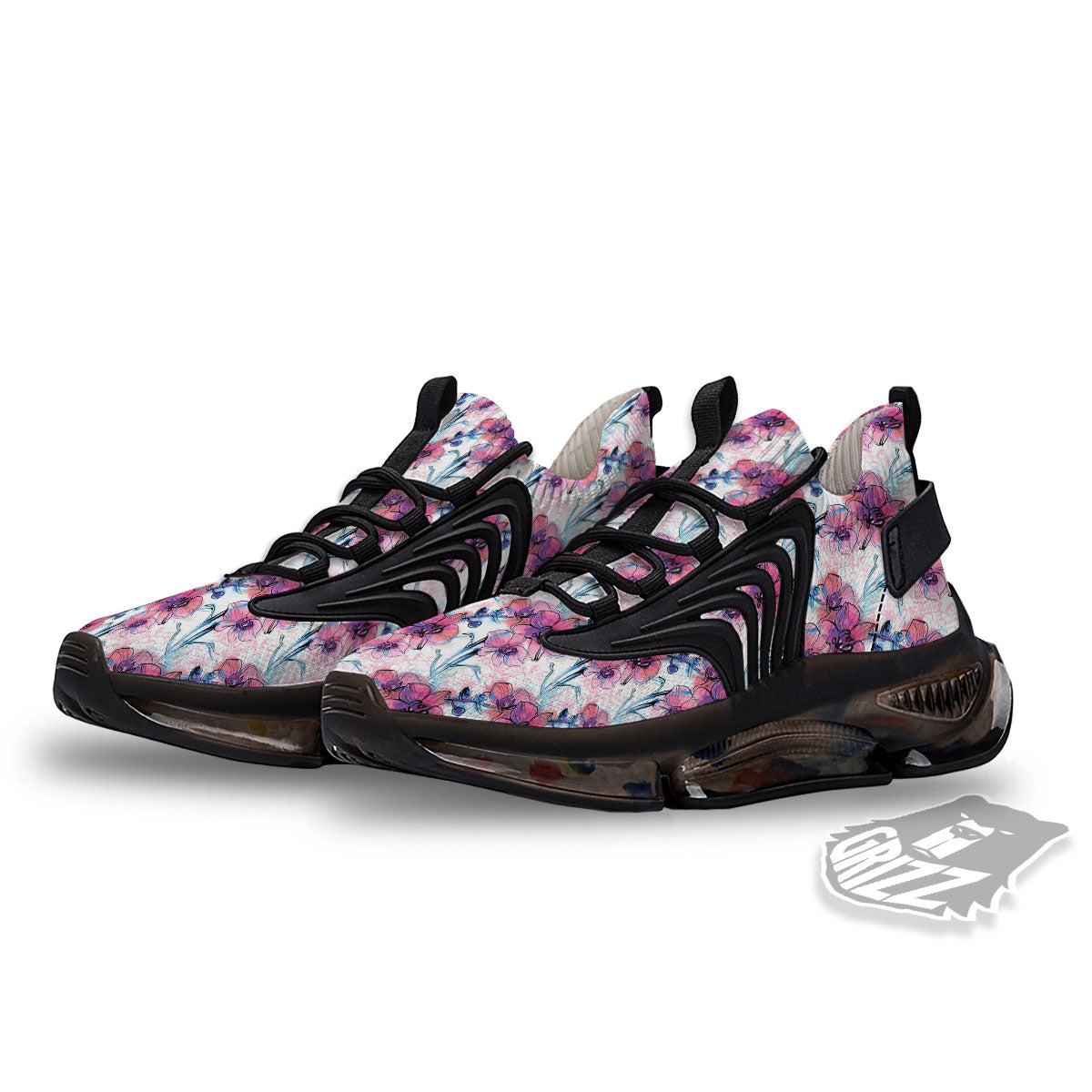 Orchid Drawing Print Pattern Black Gym Shoes-grizzshop