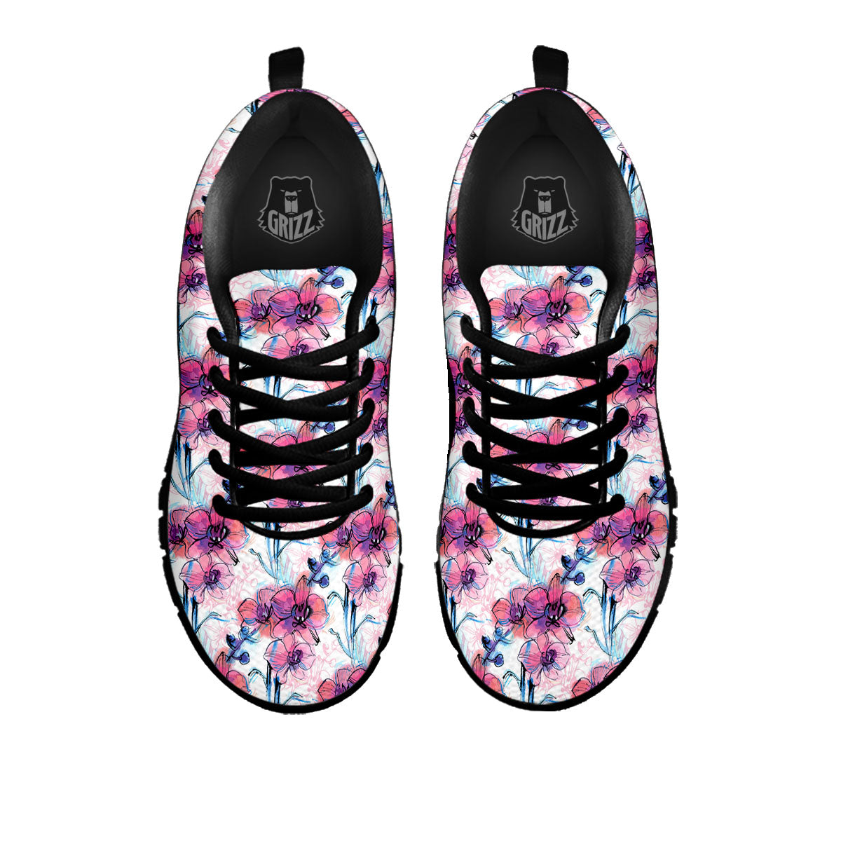 Orchid Drawing Print Pattern Black Sneaker-grizzshop