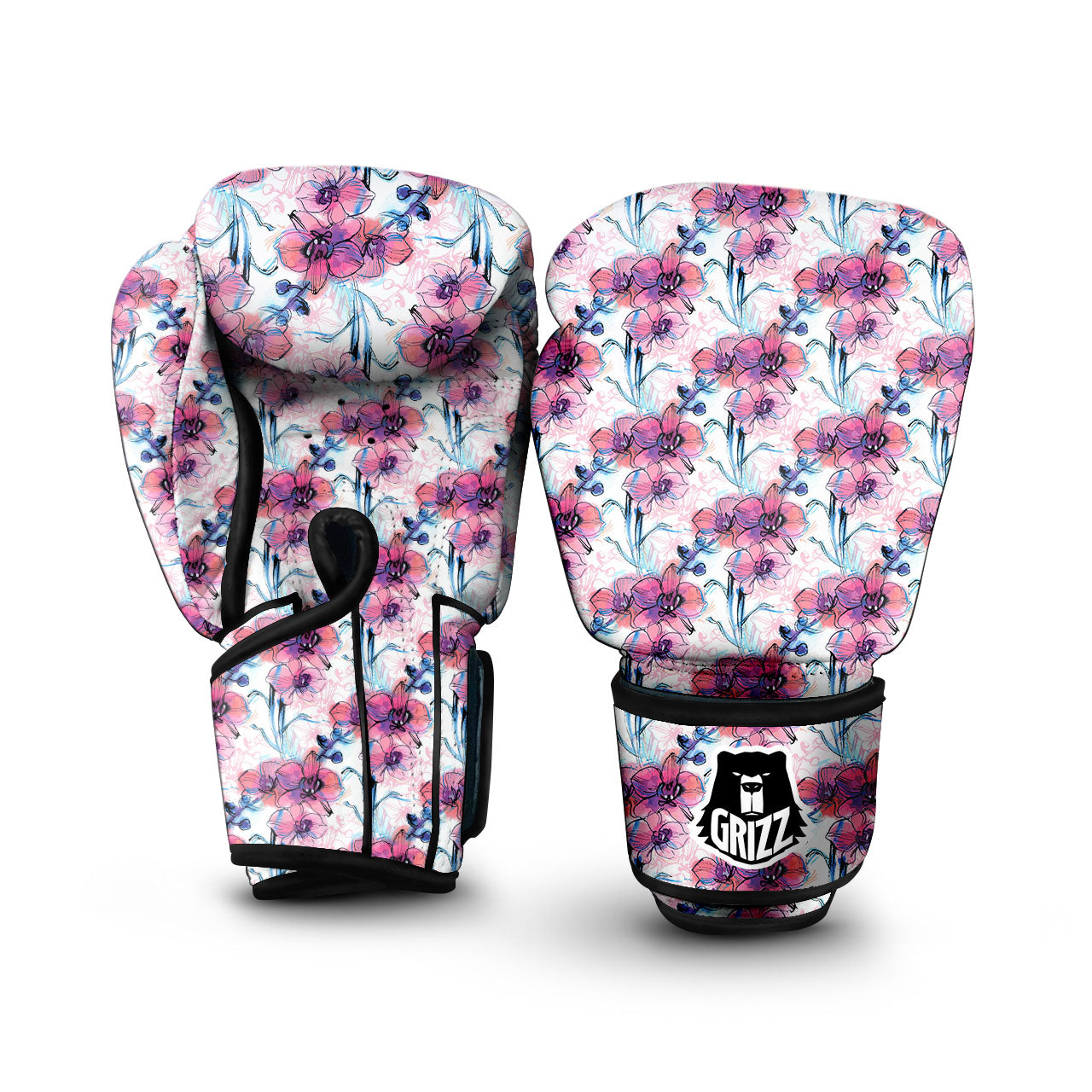 Orchid Drawing Print Pattern Boxing Gloves-grizzshop
