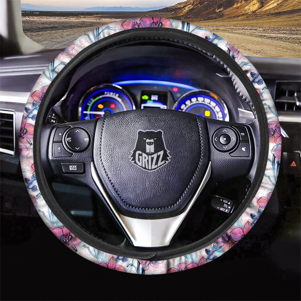 Orchid Drawing Print Pattern Car Steering Wheel Cover-grizzshop