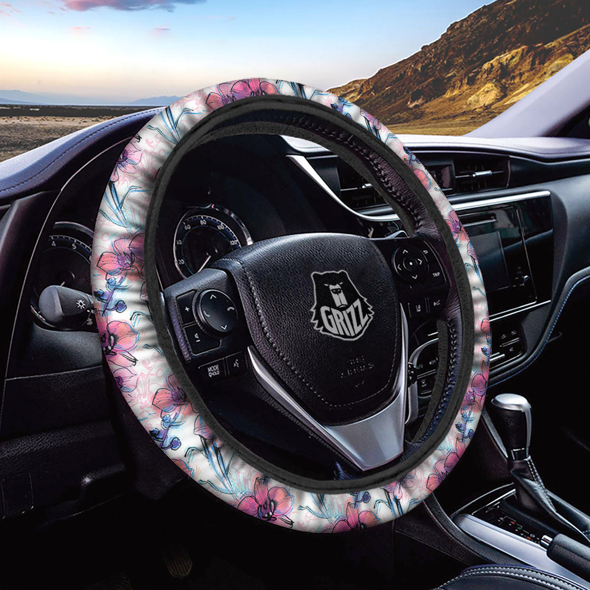 Orchid Drawing Print Pattern Car Steering Wheel Cover-grizzshop