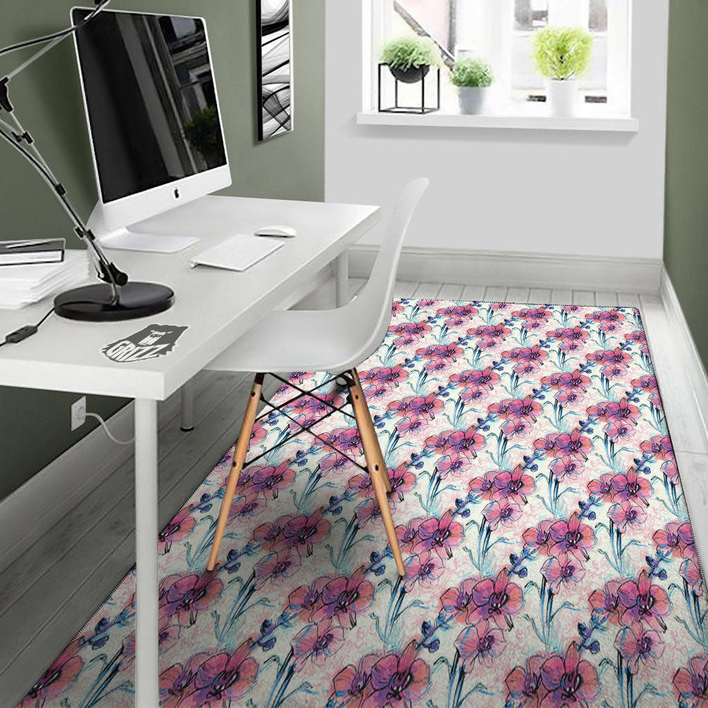 Orchid Drawing Print Pattern Floor Mat-grizzshop