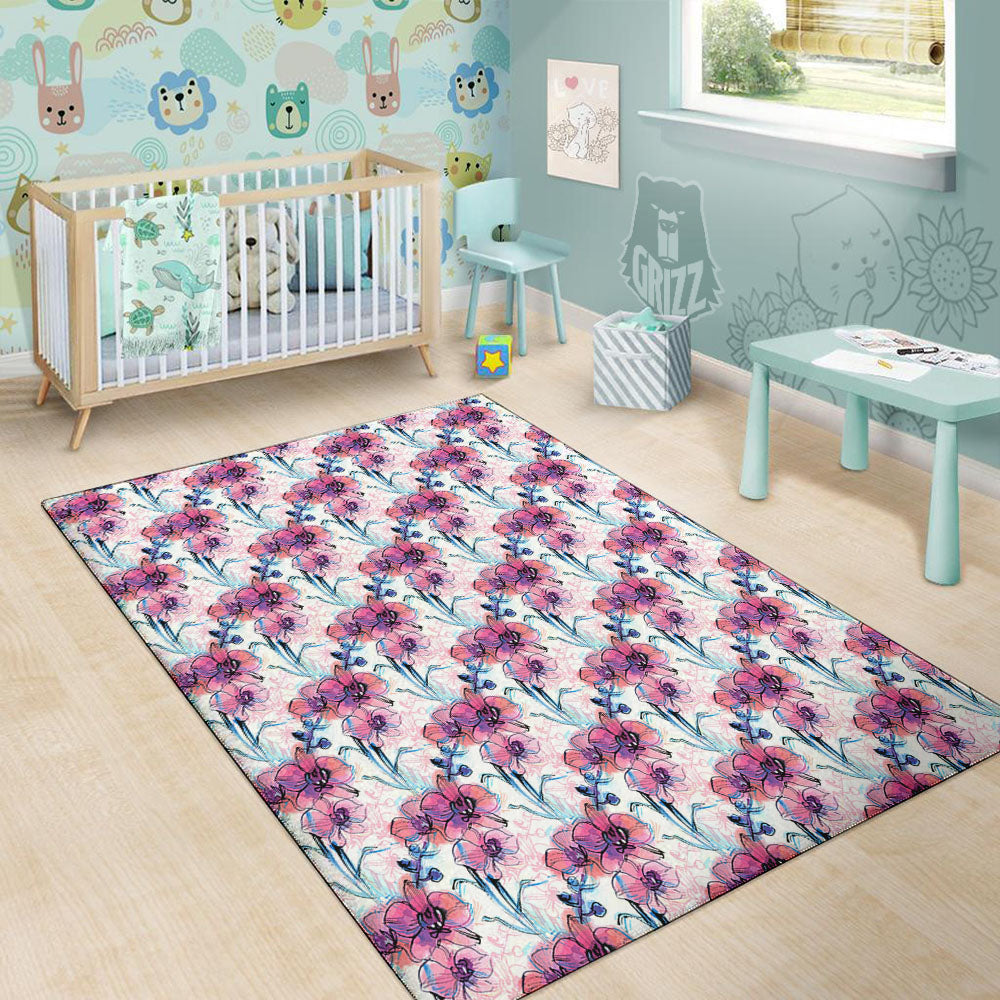 Orchid Drawing Print Pattern Floor Mat-grizzshop