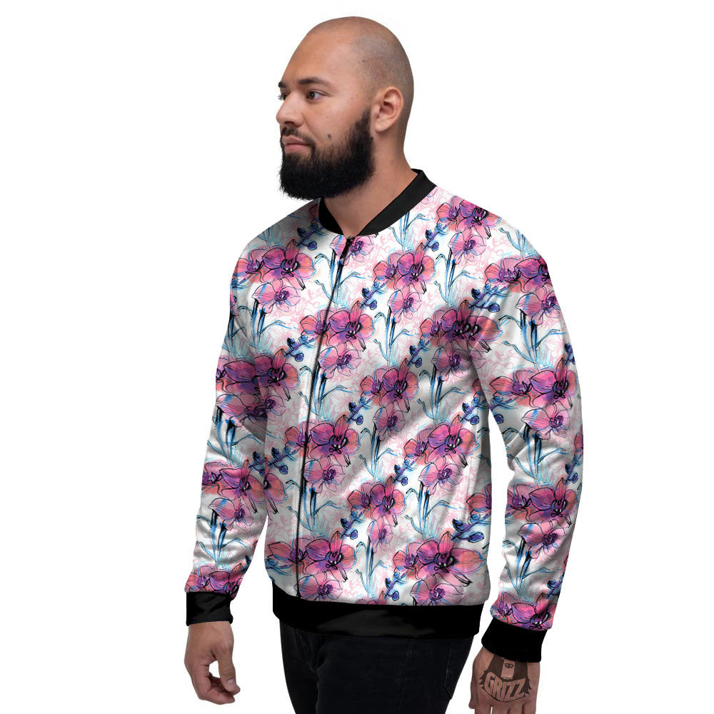 Orchid Drawing Print Pattern Men's Bomber Jacket-grizzshop