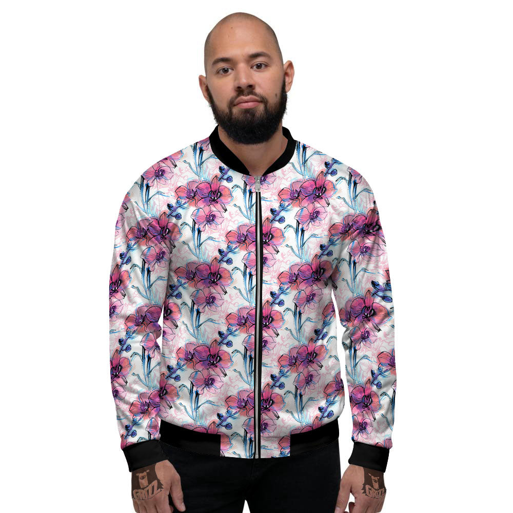 Orchid Drawing Print Pattern Men's Bomber Jacket-grizzshop