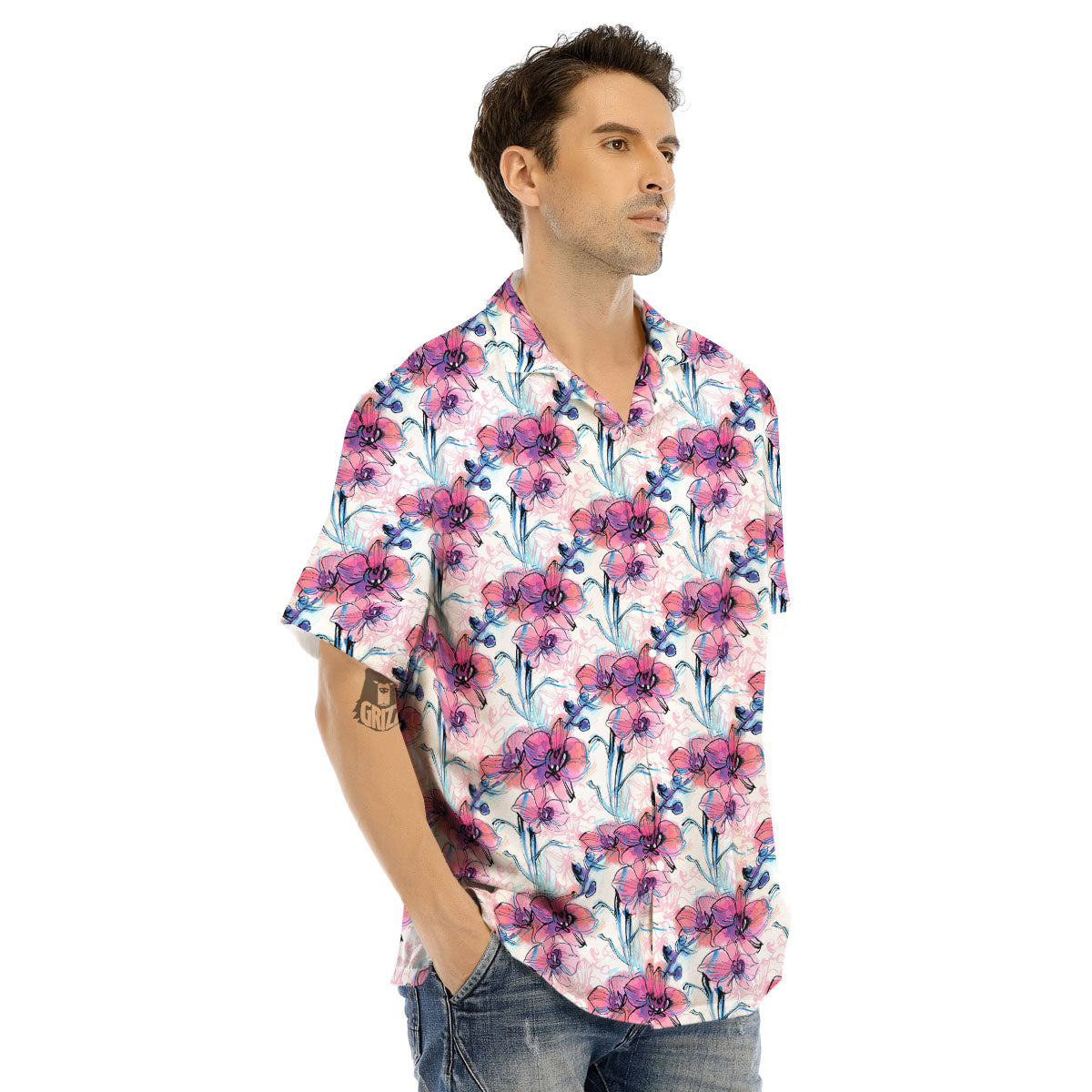 Orchid Drawing Print Pattern Men's Hawaiian Shirt-grizzshop