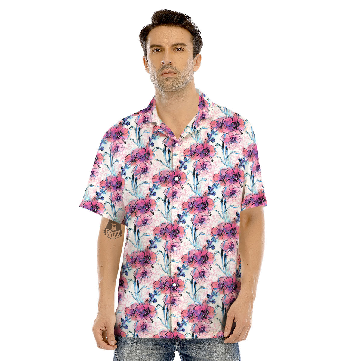 Orchid Drawing Print Pattern Men's Hawaiian Shirt-grizzshop