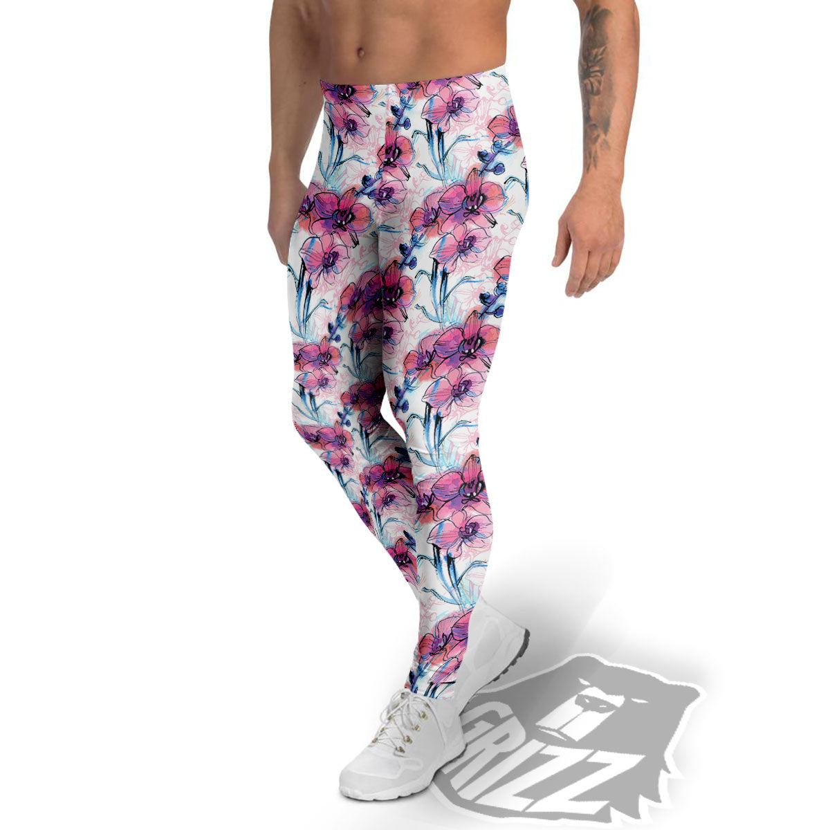 Orchid Drawing Print Pattern Men's Leggings-grizzshop