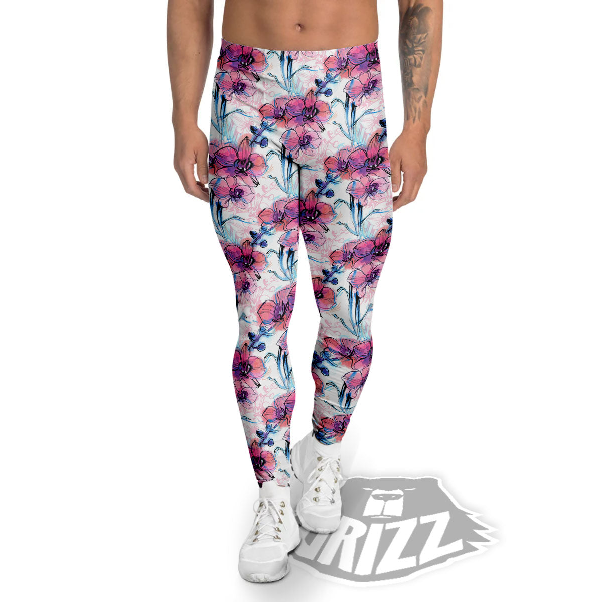 Orchid Drawing Print Pattern Men's Leggings-grizzshop