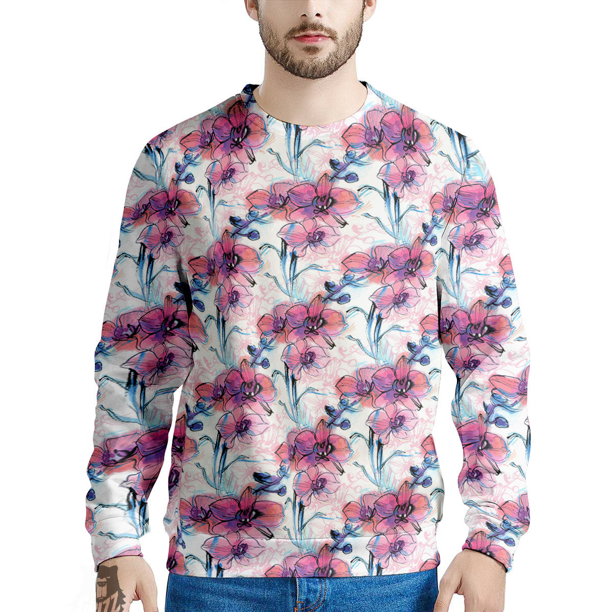 Orchid Drawing Print Pattern Men's Sweatshirt-grizzshop