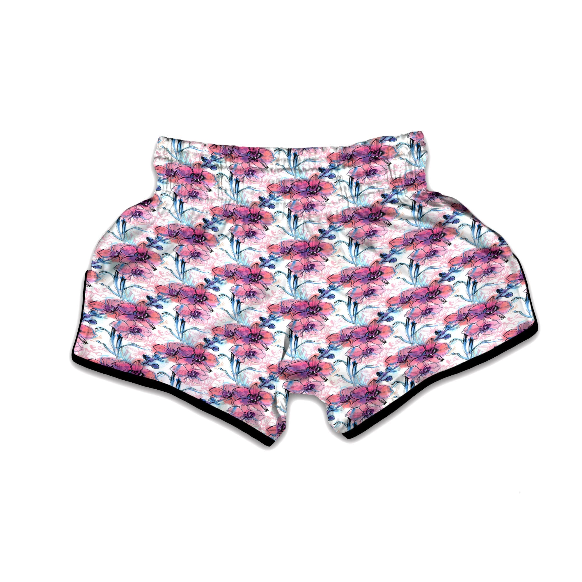 Orchid Drawing Print Pattern Muay Thai Boxing Shorts-grizzshop