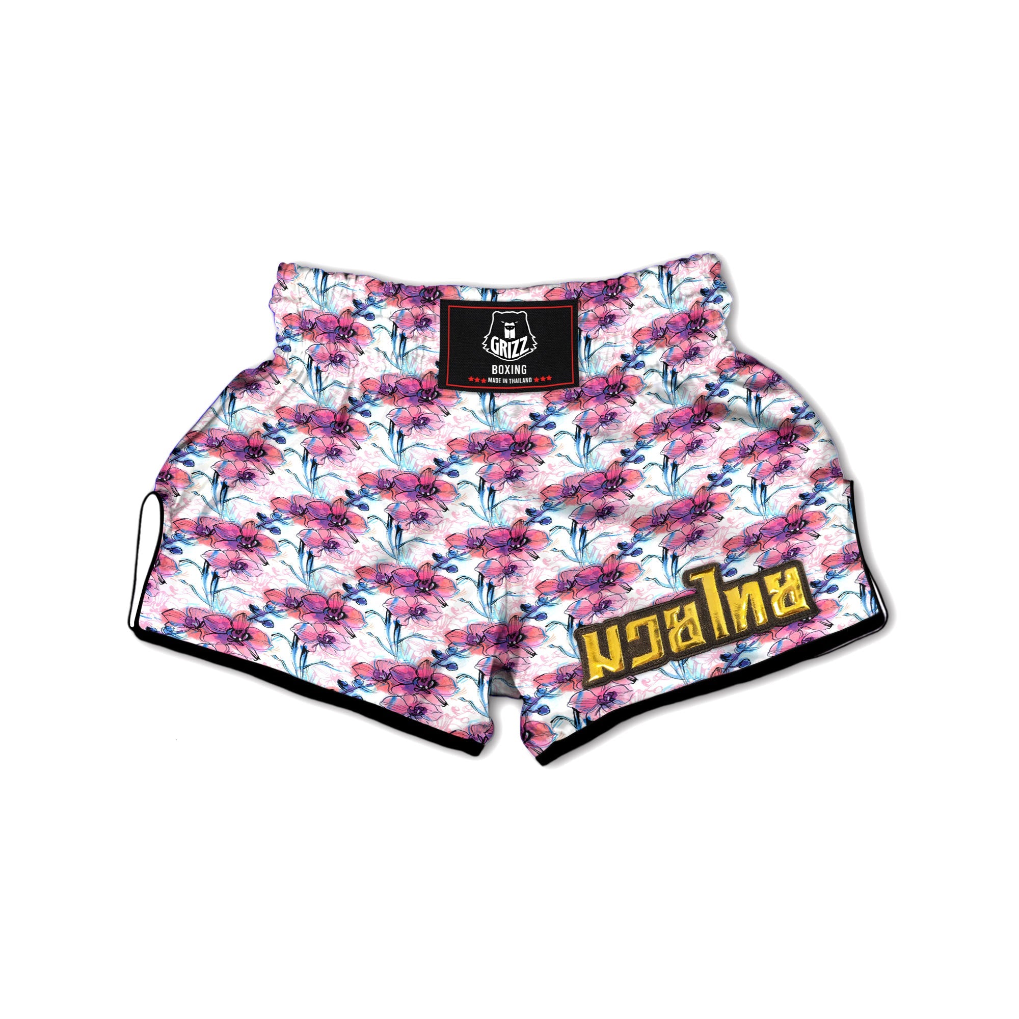 Orchid Drawing Print Pattern Muay Thai Boxing Shorts-grizzshop