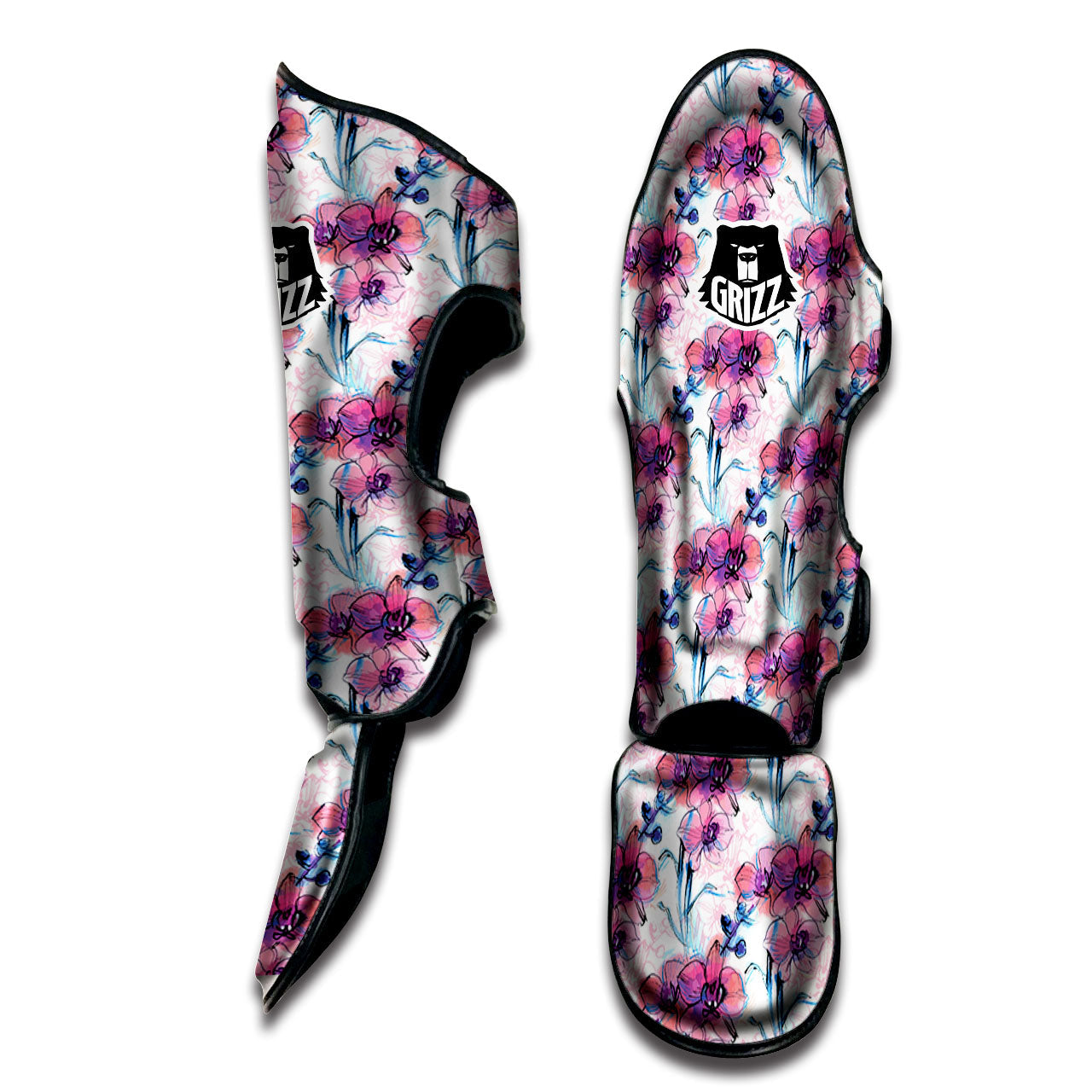 Orchid Drawing Print Pattern Muay Thai Shin Guards-grizzshop