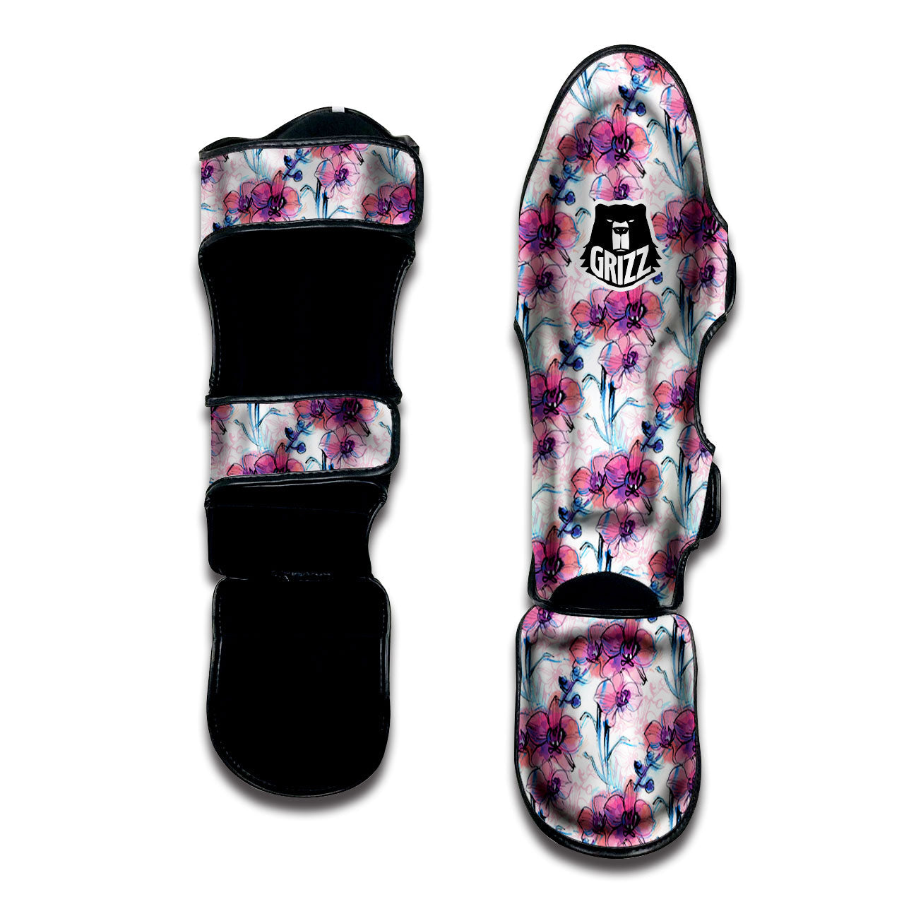 Orchid Drawing Print Pattern Muay Thai Shin Guards-grizzshop