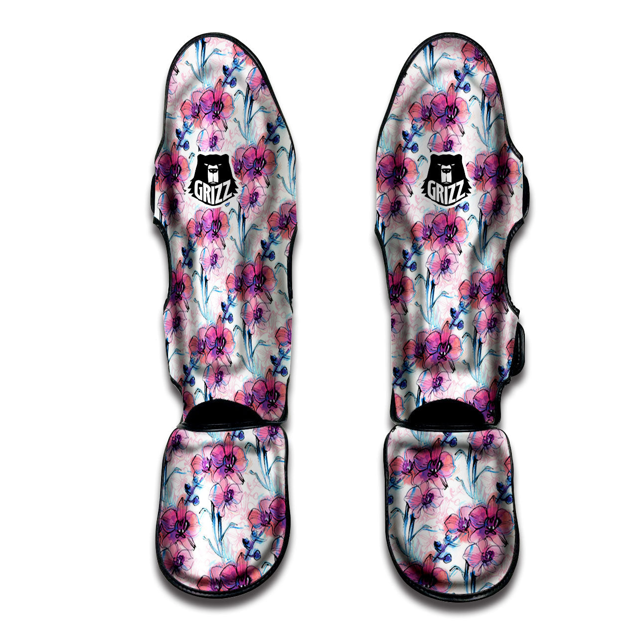 Orchid Drawing Print Pattern Muay Thai Shin Guards-grizzshop