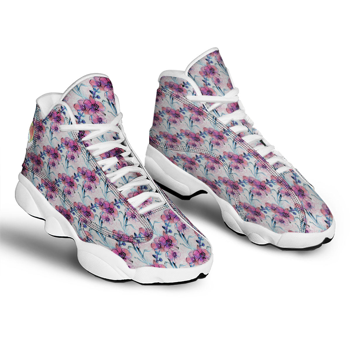 Orchid Drawing Print Pattern White Basketball Shoes-grizzshop