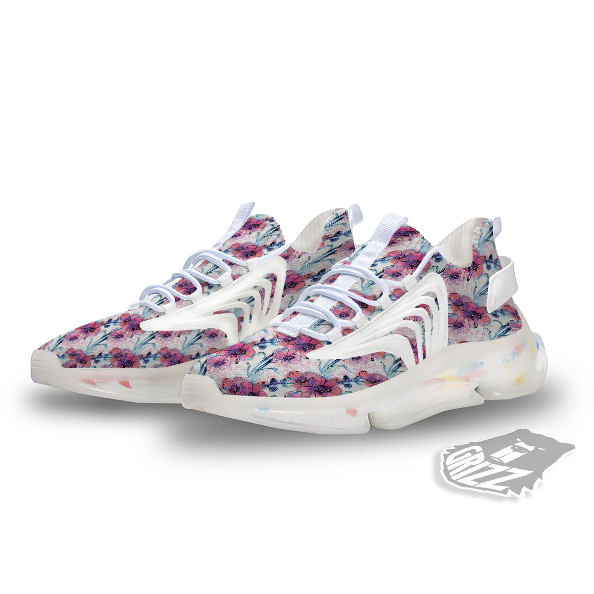 Orchid Drawing Print Pattern White Gym Shoes-grizzshop