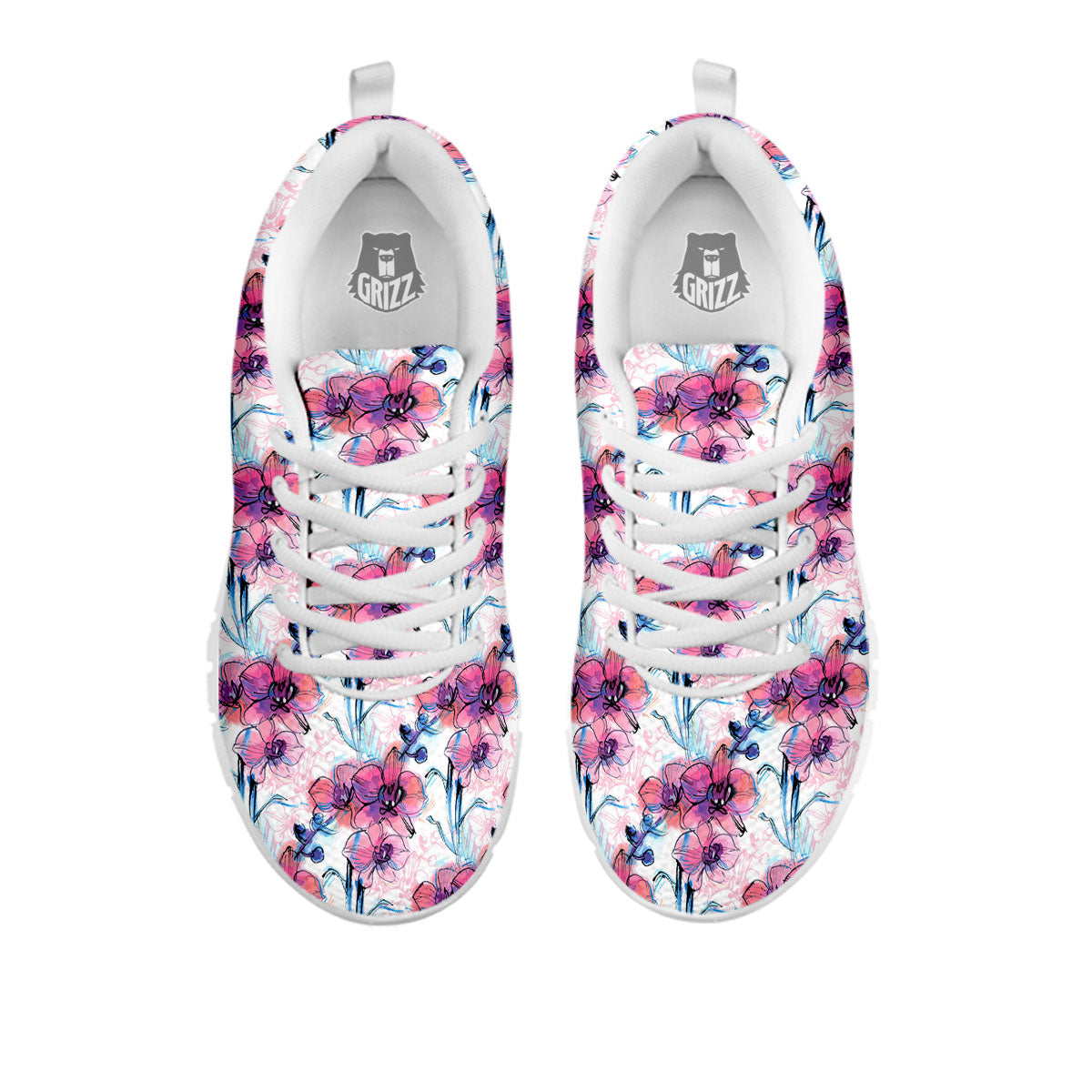 Orchid Drawing Print Pattern White Sneaker-grizzshop