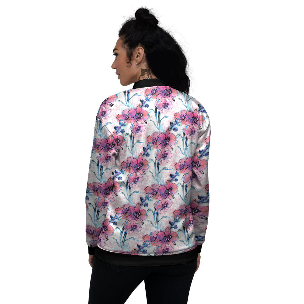 Orchid Drawing Print Pattern Women's Bomber Jacket-grizzshop