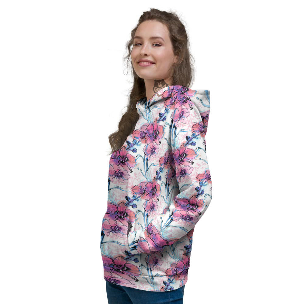 Orchid Drawing Print Pattern Women's Hoodie-grizzshop