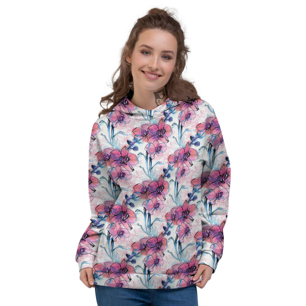 Orchid Drawing Print Pattern Women's Hoodie-grizzshop
