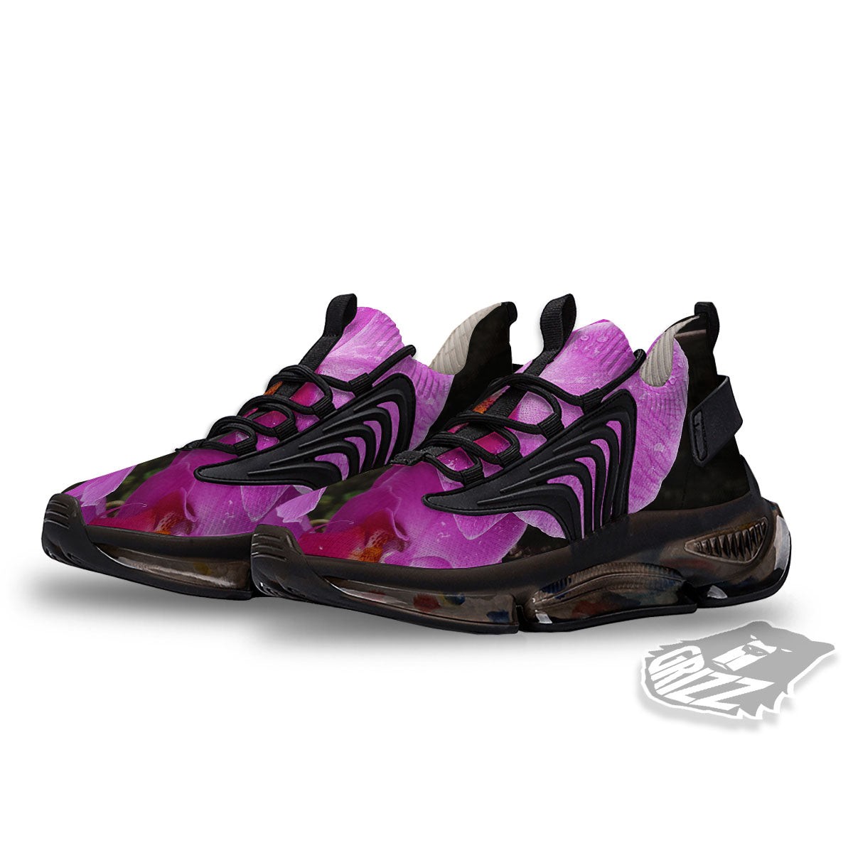 Orchid Flower Magenta Print Black Gym Shoes-grizzshop