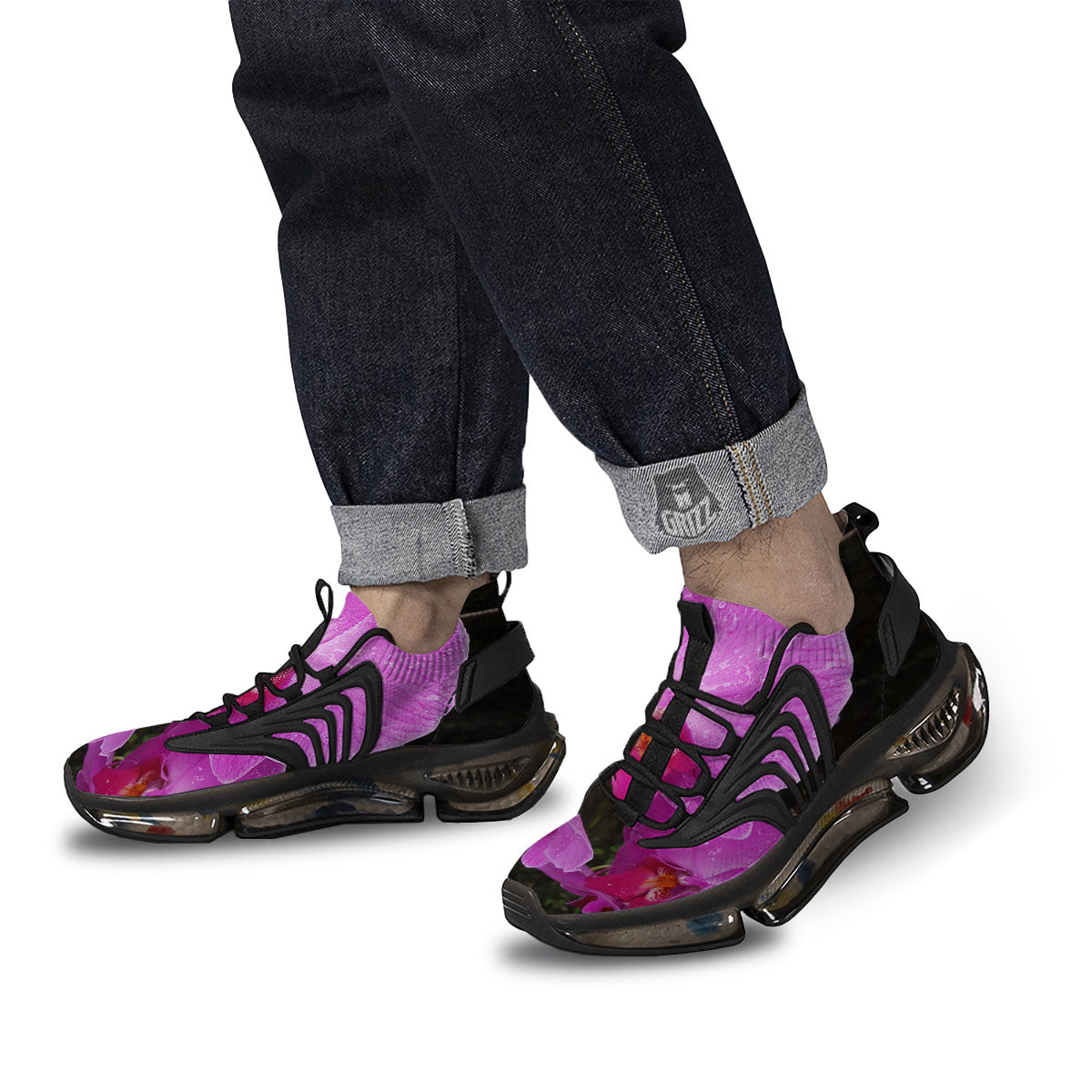 Orchid Flower Magenta Print Black Gym Shoes-grizzshop