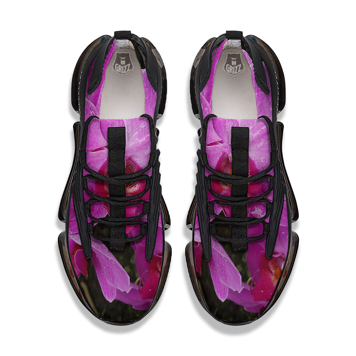 Orchid Flower Magenta Print Black Gym Shoes-grizzshop
