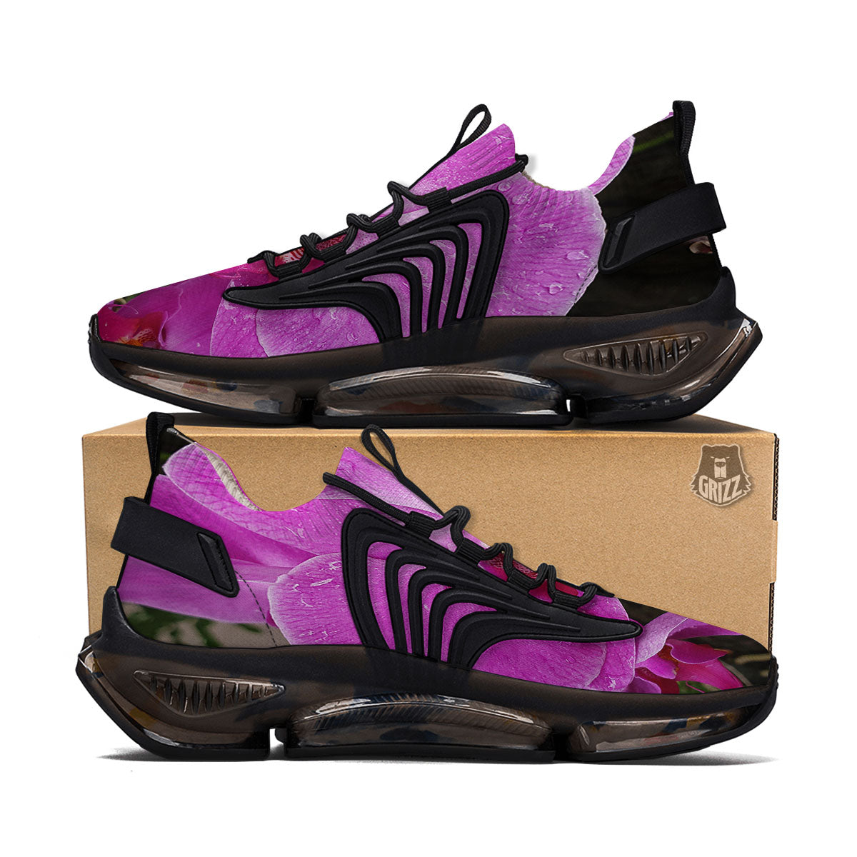 Orchid Flower Magenta Print Black Gym Shoes-grizzshop