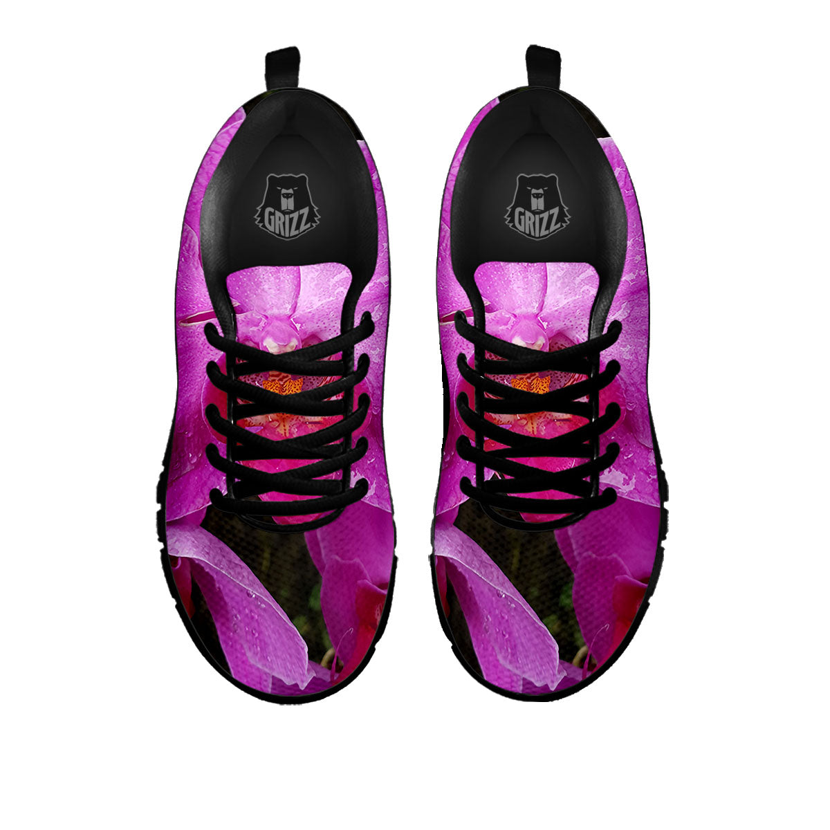 Orchid Flower Magenta Print Black Sneaker-grizzshop