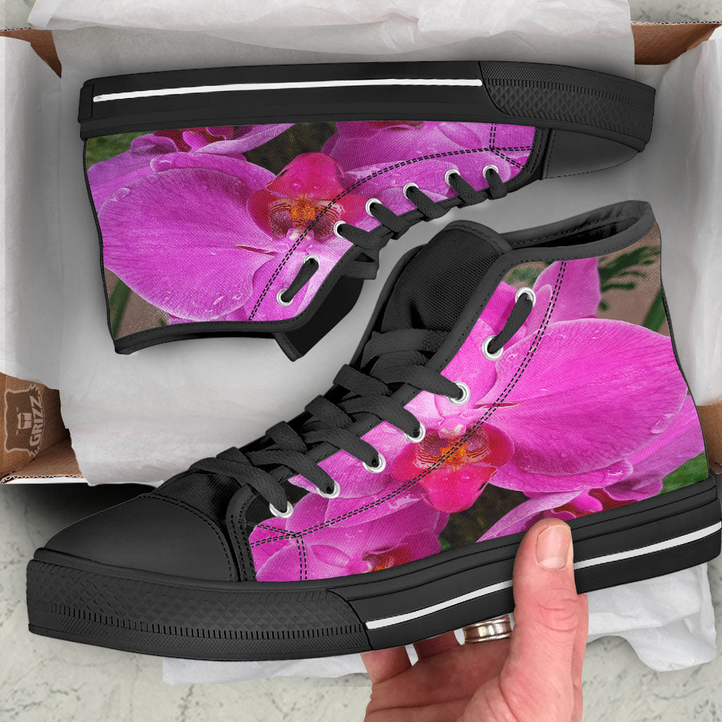 Orchid Flower Magenta Print High Top Shoes-grizzshop
