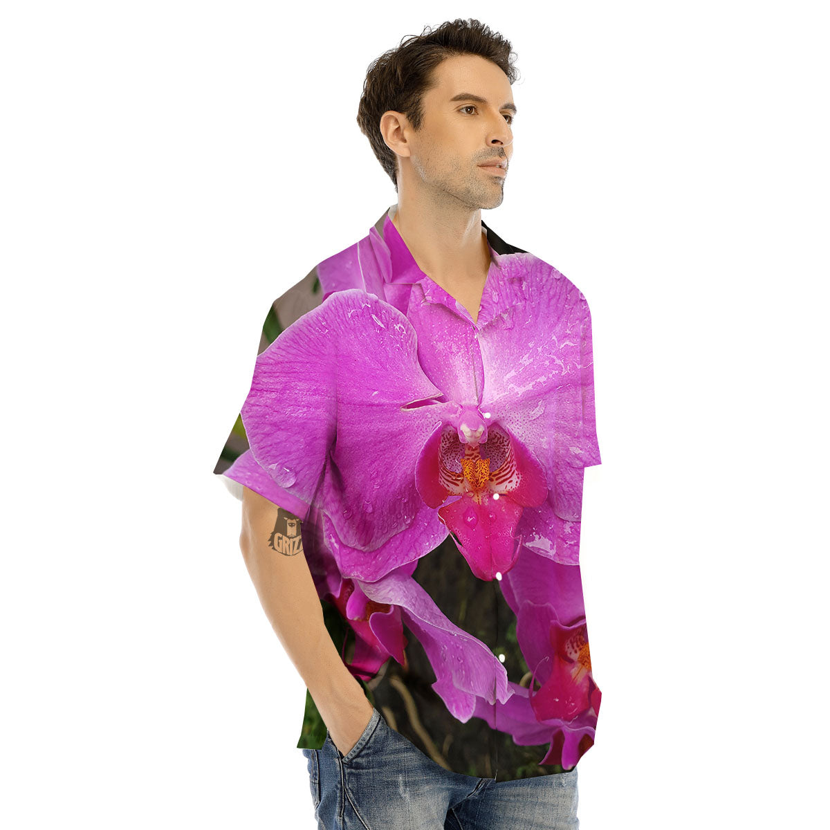 Orchid Flower Magenta Print Men's Hawaiian Shirt-grizzshop