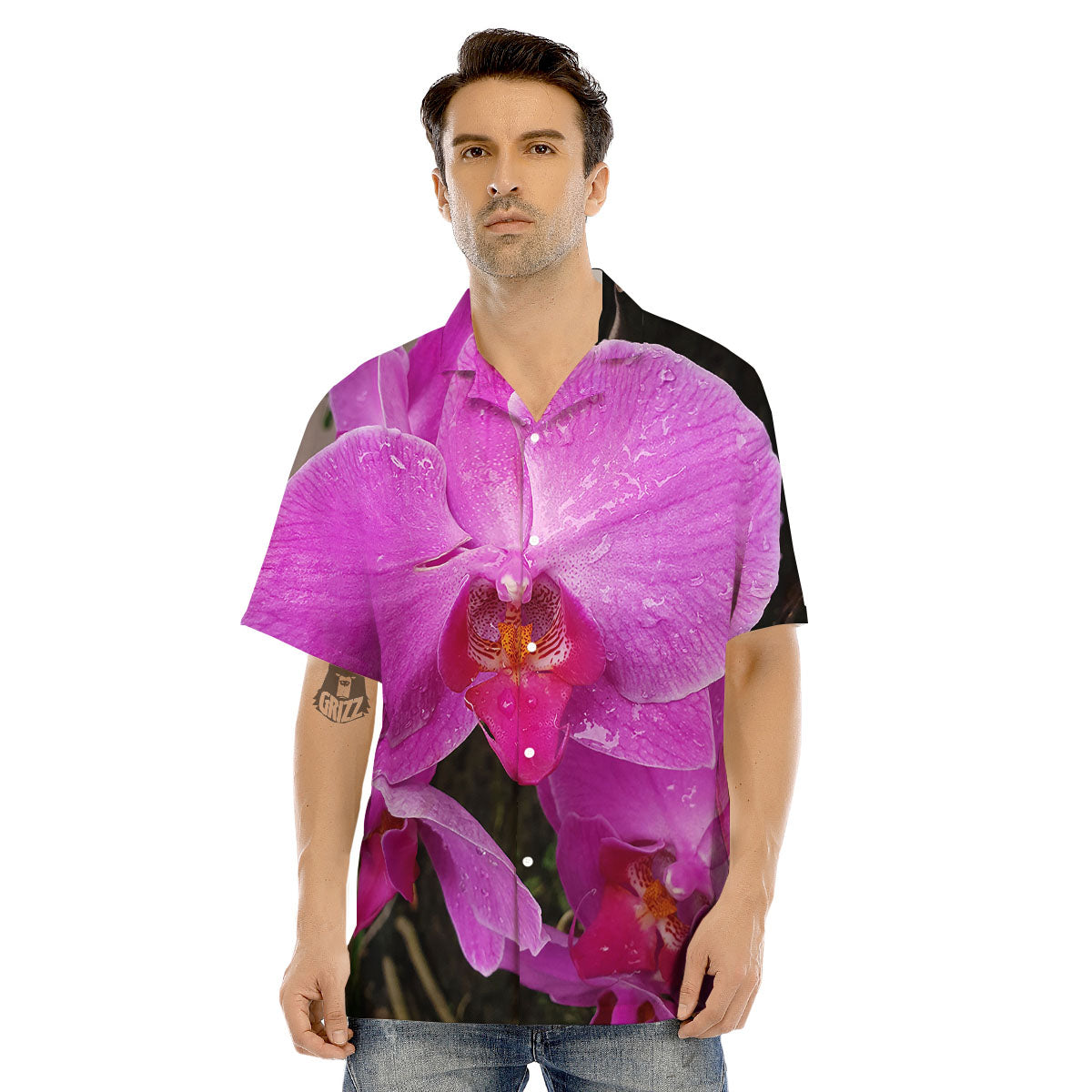 Orchid Flower Magenta Print Men's Hawaiian Shirt-grizzshop