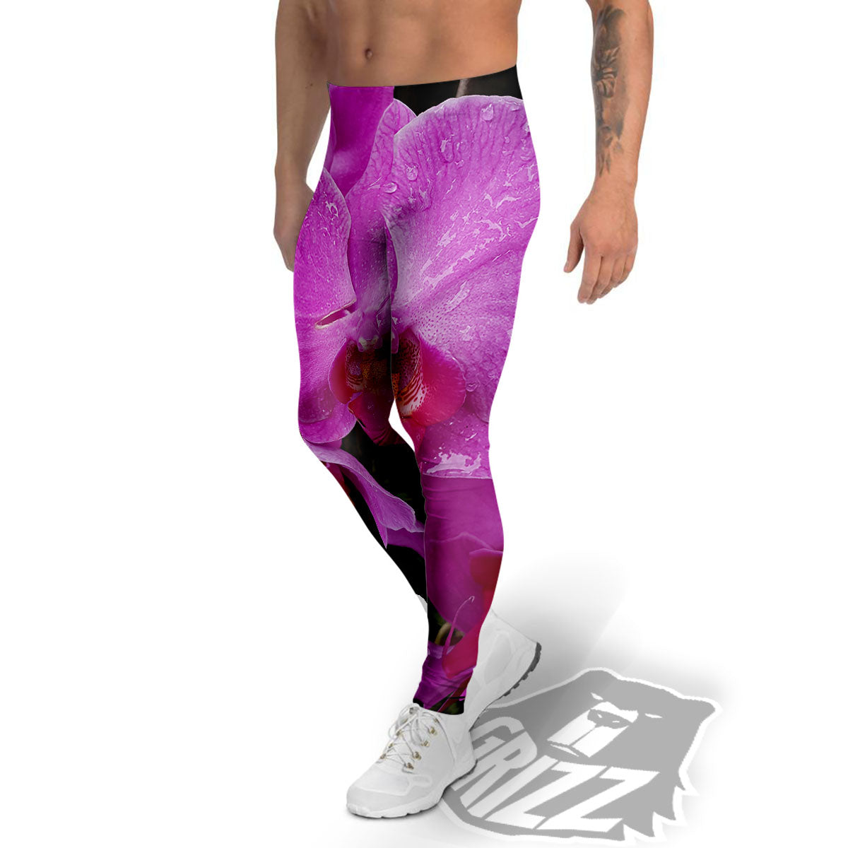 Orchid Flower Magenta Print Men's Leggings-grizzshop