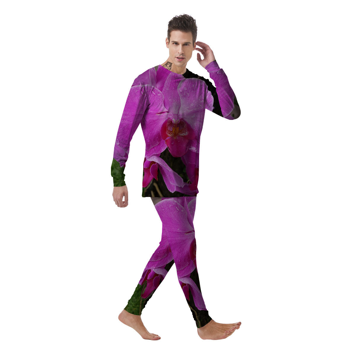 Orchid Flower Magenta Print Men's Pajamas-grizzshop