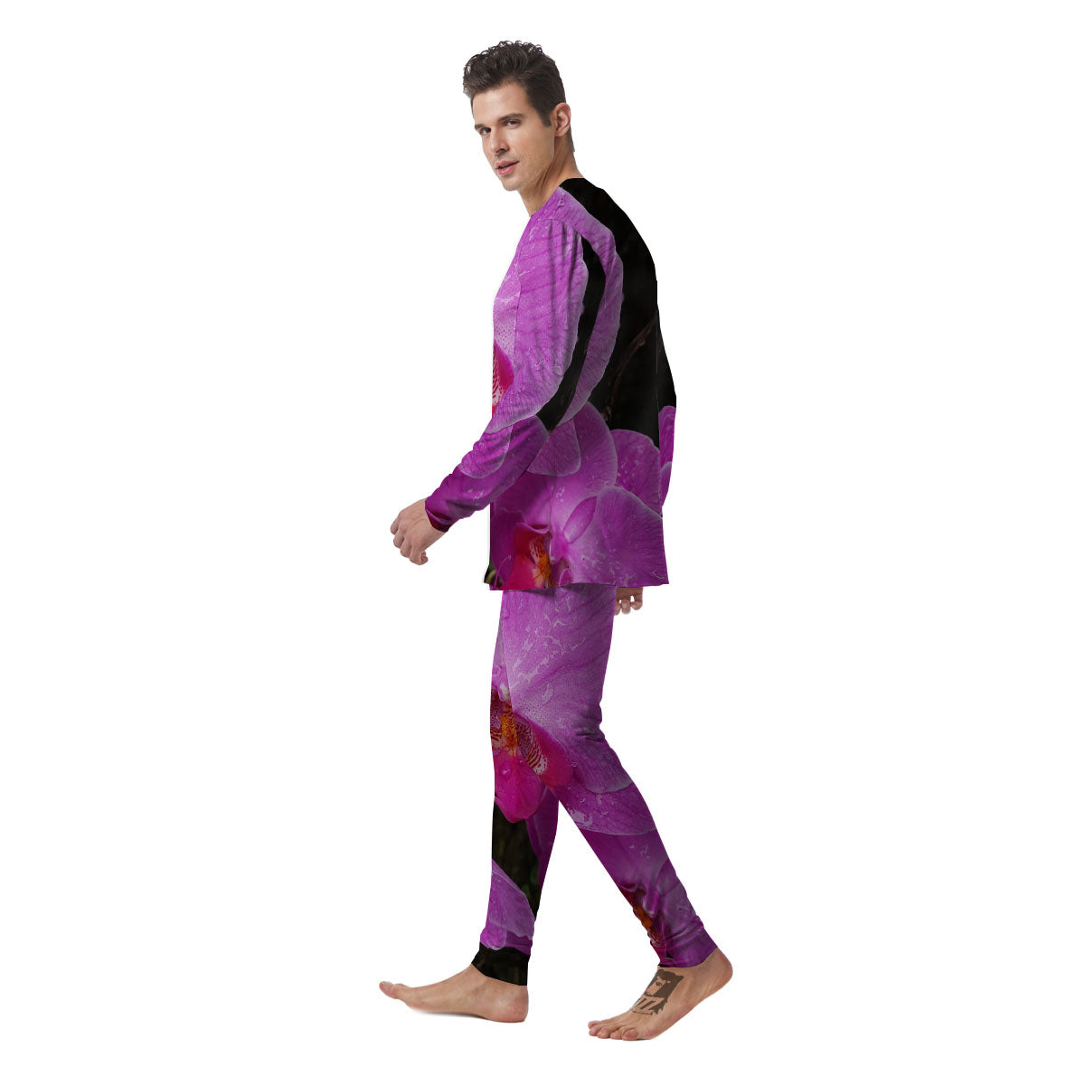 Orchid Flower Magenta Print Men's Pajamas-grizzshop