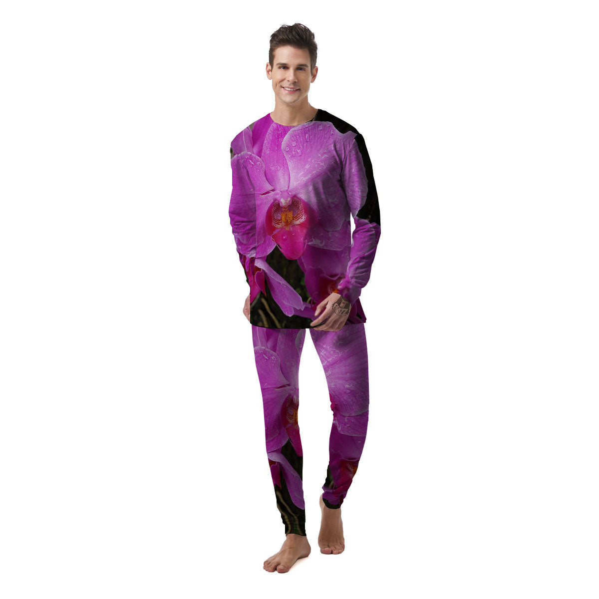 Orchid Flower Magenta Print Men's Pajamas-grizzshop