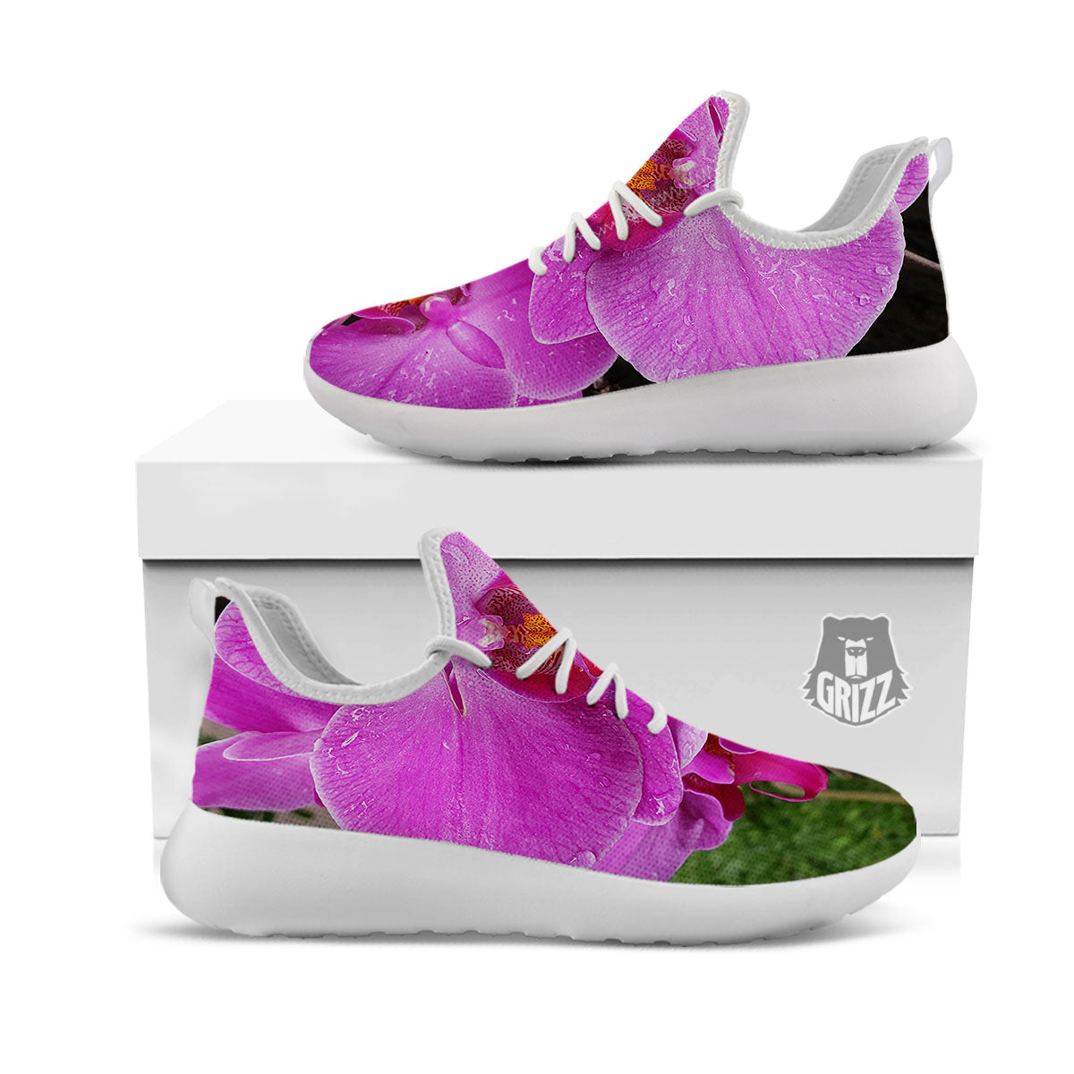 Orchid Flower Magenta Print White Athletic Shoes-grizzshop