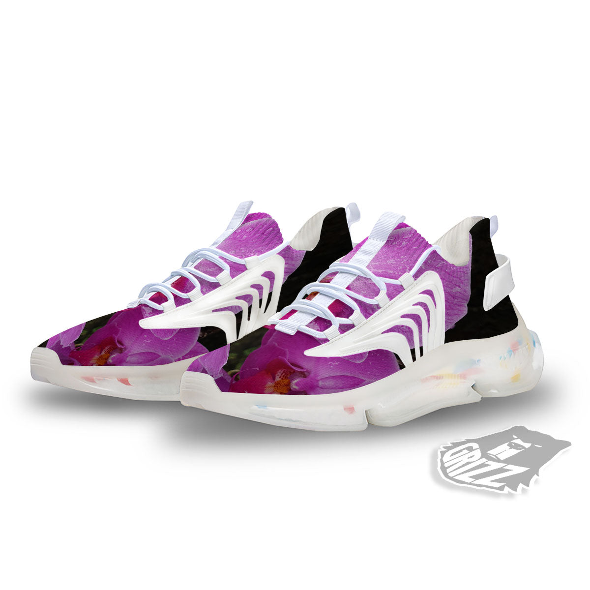 Orchid Flower Magenta Print White Gym Shoes-grizzshop