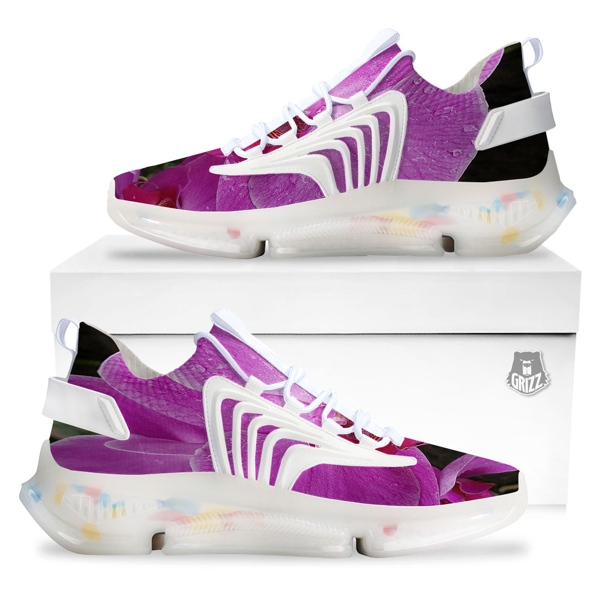 Orchid Flower Magenta Print White Gym Shoes-grizzshop