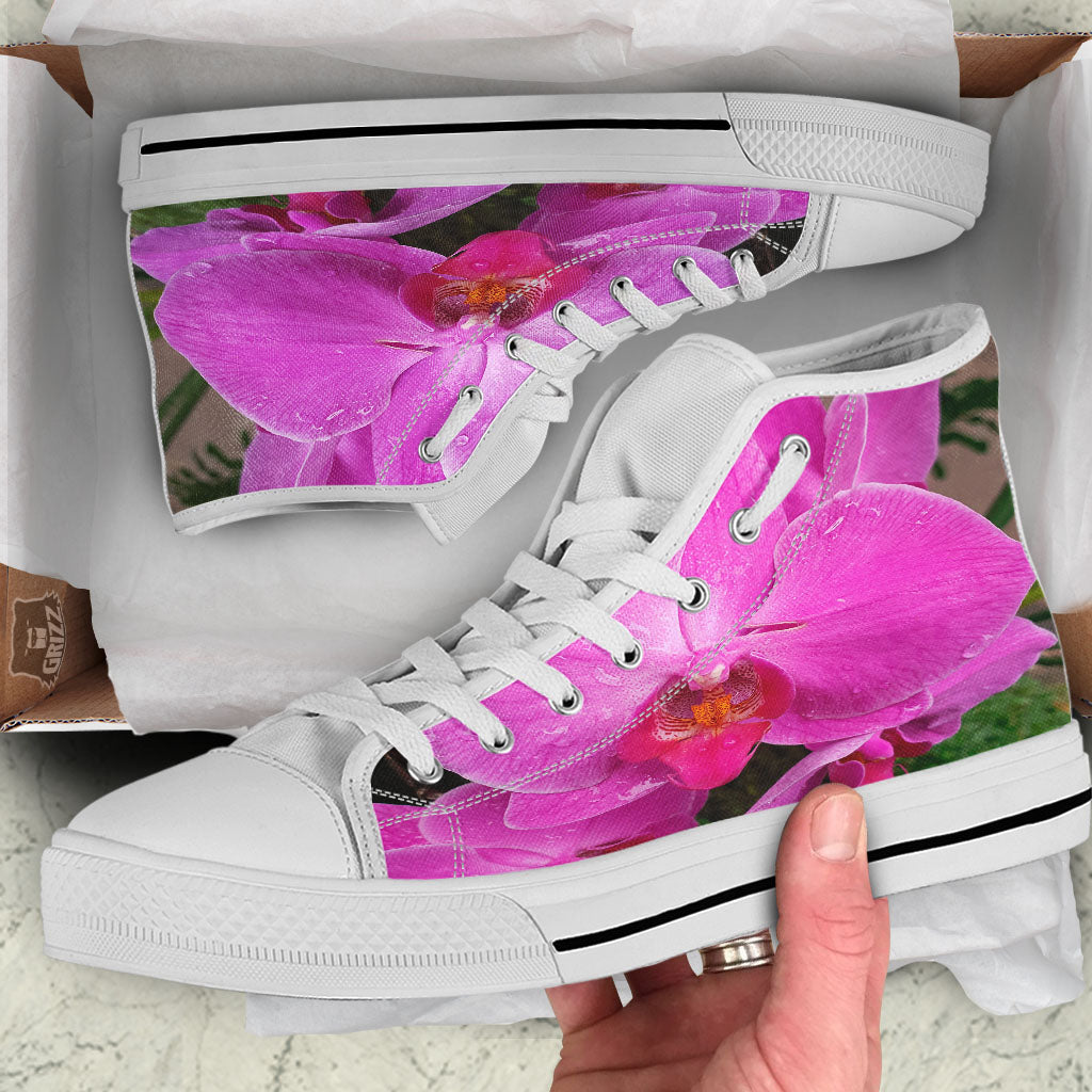 Orchid Flower Magenta Print White High Top Shoes-grizzshop