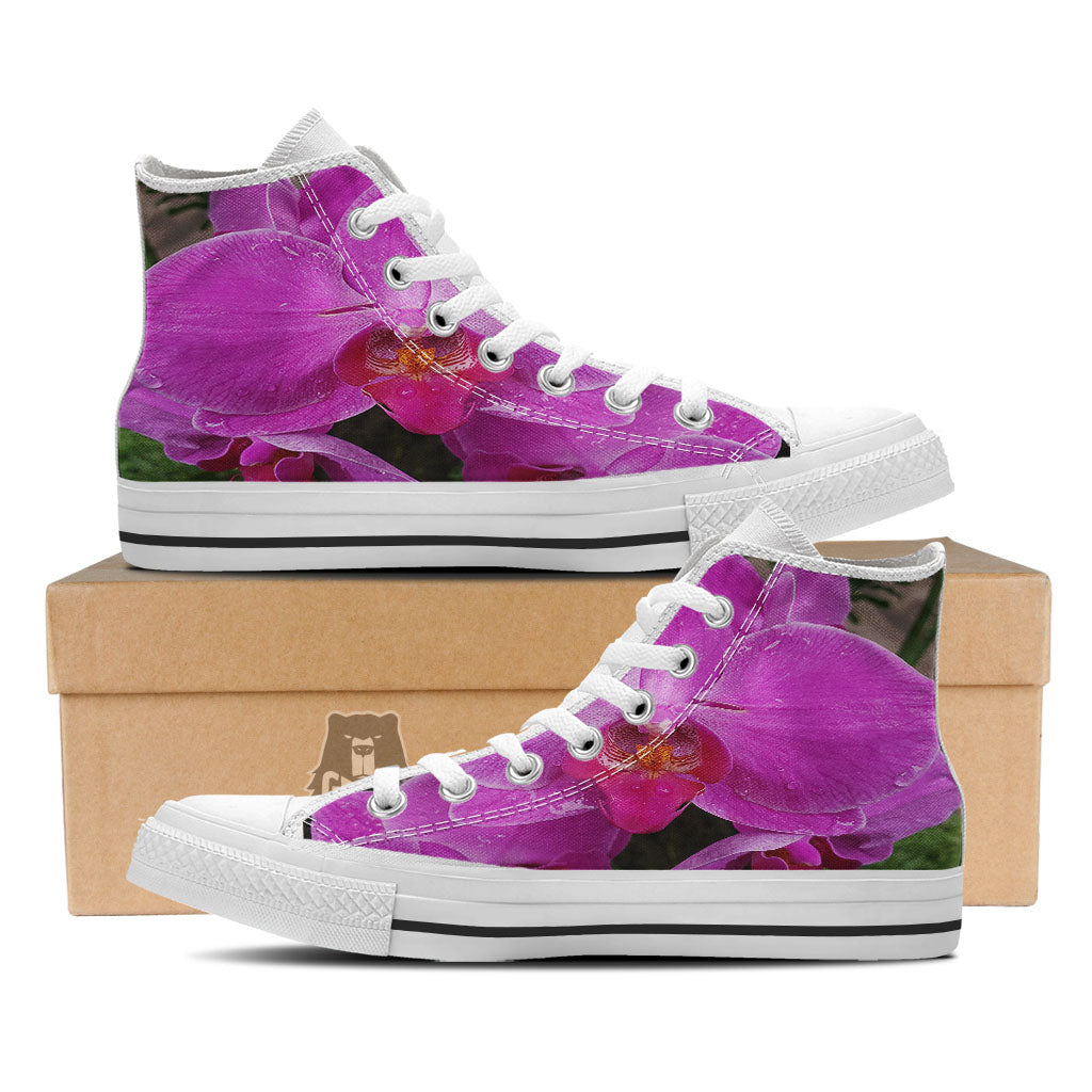 Orchid Flower Magenta Print White High Top Shoes-grizzshop